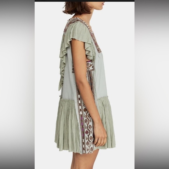Free People Day Glow Embroidered Mini Dress Sz L Cottagecore Hippie Aztec Boho - Picture 5 of 13